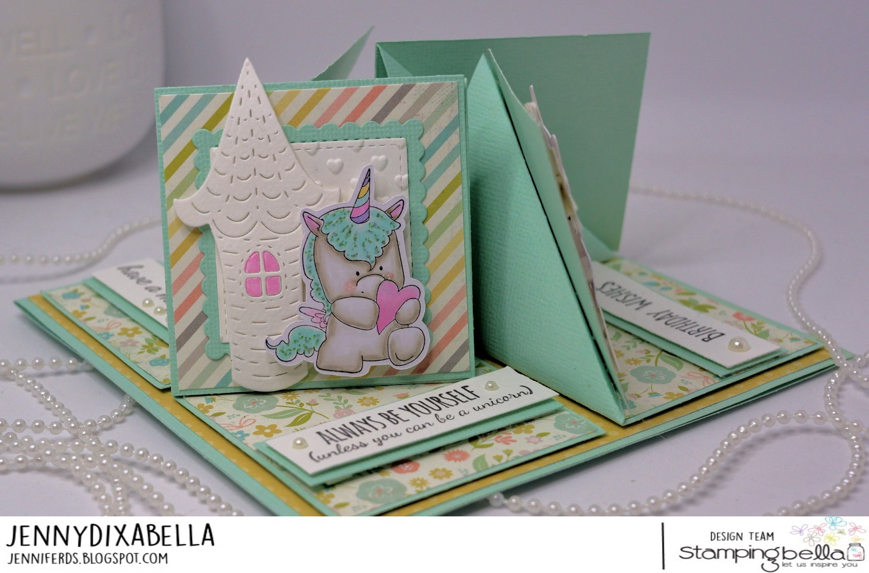 www.stampingbella.com: rubber stamps used: SET OF UNICORNS  Card by JENNY DIX