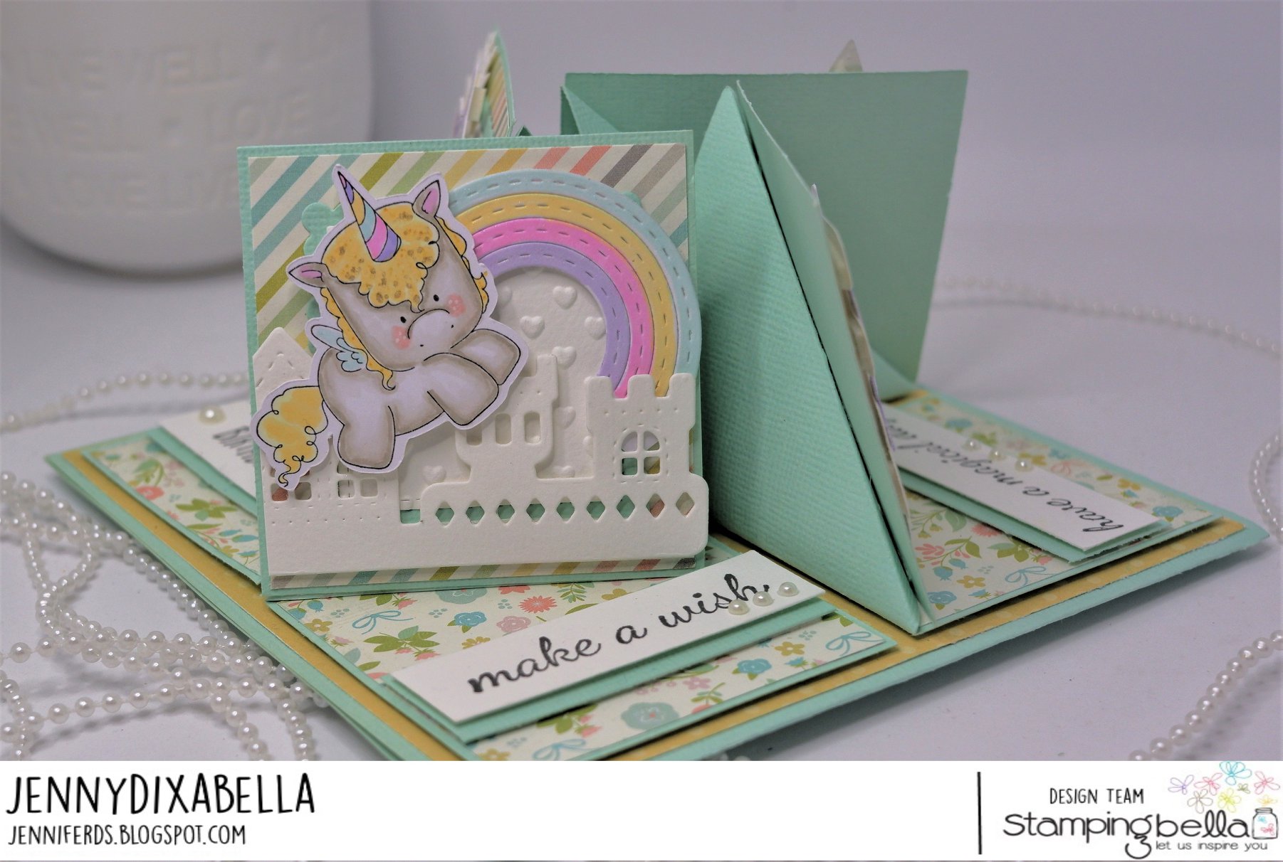 www.stampingbella.com: rubber stamps used: SET OF UNICORNS  Card by JENNY DIX