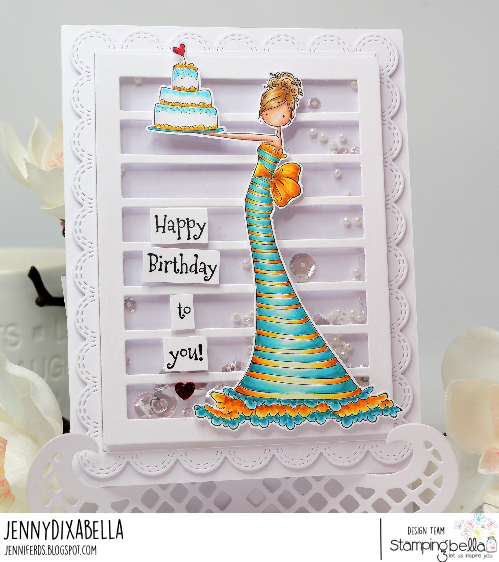 www.stampingbella.com: rubber stamp used: Uptown girl BRITTANY the BIRTHDAY GIRL. card by Jenny Dix