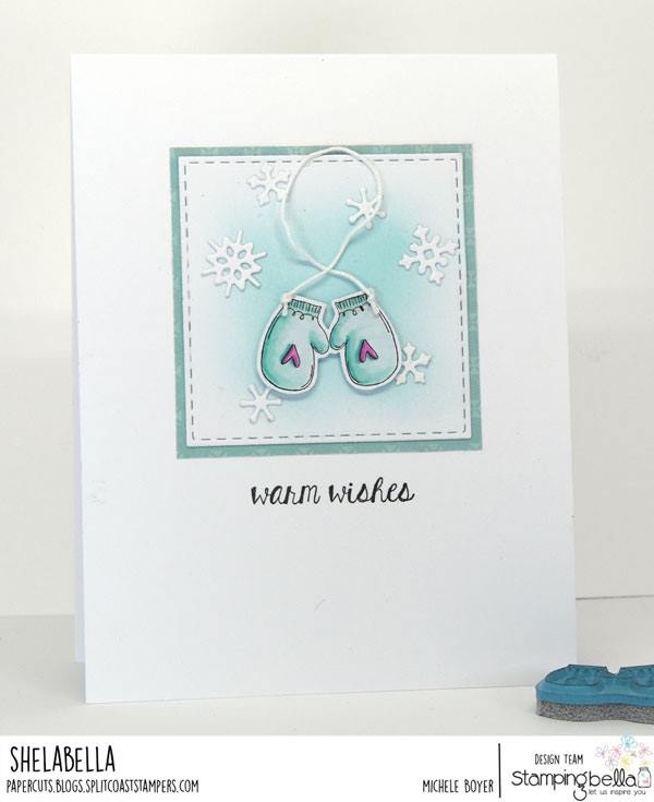 www.stampingbella.com: rubber stamp used CHRISTMAS SPIRIT ENVELOPE ACCENTS.  card by Michele Boyer