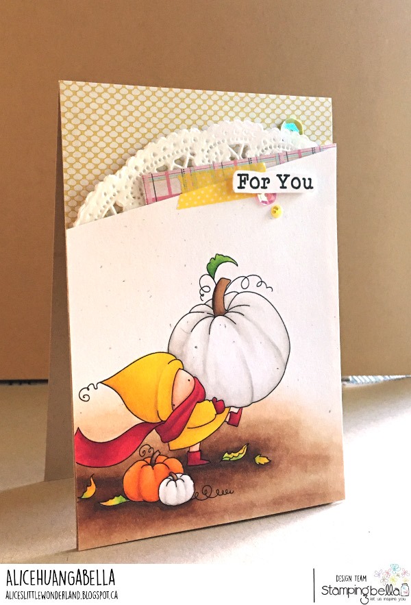 www.stampingbella.com: rubber stamp used: BUNDLE GIRL AT THE PUMPKIN PATCH.  card by ALICE HUANG