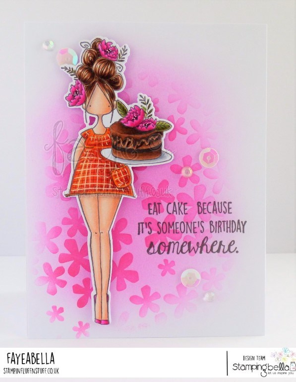 www.stampingbella.com: RUBBER STAMP USED: CURVY GIRL EATS CAKE.  CARD BY FAYE WYNN JONES