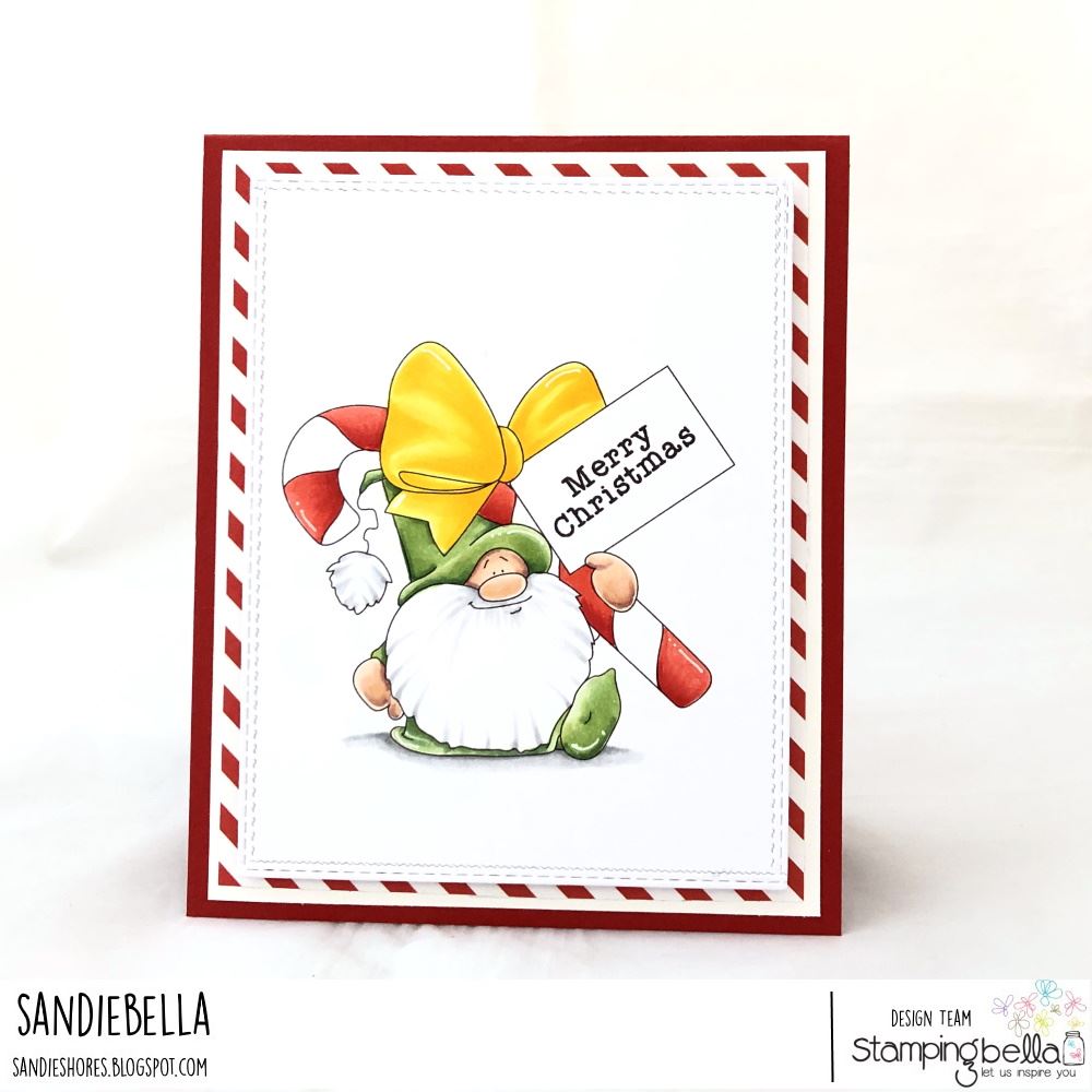 www.stampingbella.com: rubber stamp used:GNOME WITH A CANDY CANE.  card by SANDIE DUNNE