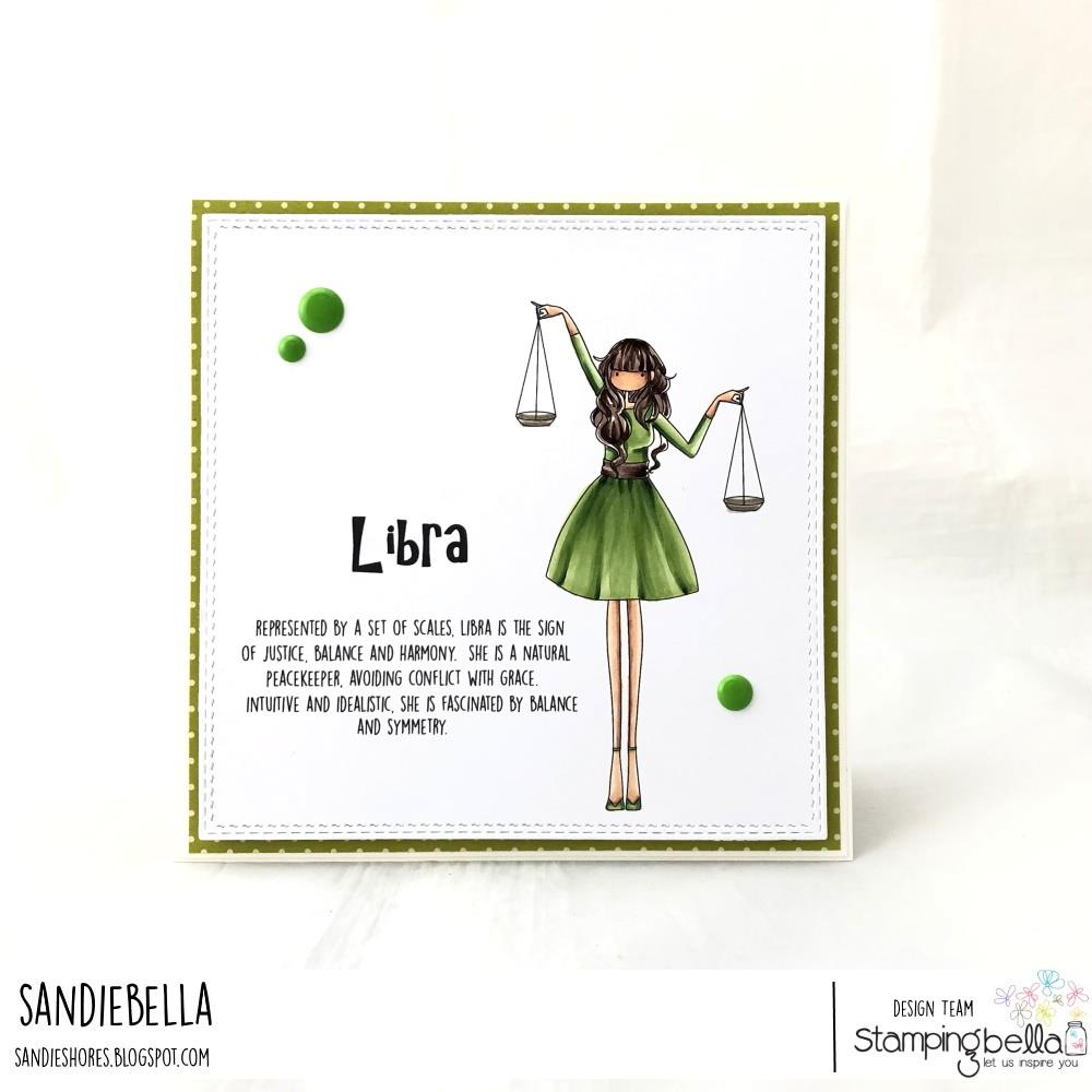 www.stampingbella.com: rubber stamp used:  UPTOWN ZODIAC GIRL LIBRA. card by Sandie Dunne