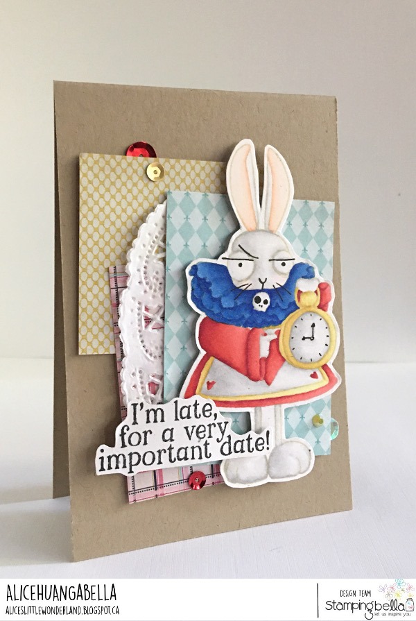 www.stampingbella.com . RUBBER STAMP USED ODDBALL WHITE RABBIT. card by ALICE HUANG