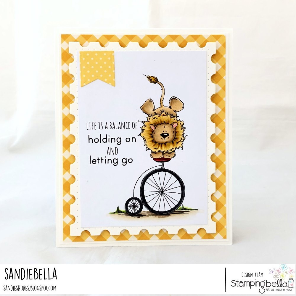 www.stampingbella.com: Rubber stamp used: LEO THE BALANCING LION. Card by Sandie Dunne
