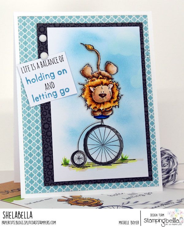 www.stampingbella.com: Rubber stamp used: LEO THE BALANCING LION. Card by Michele Boyer