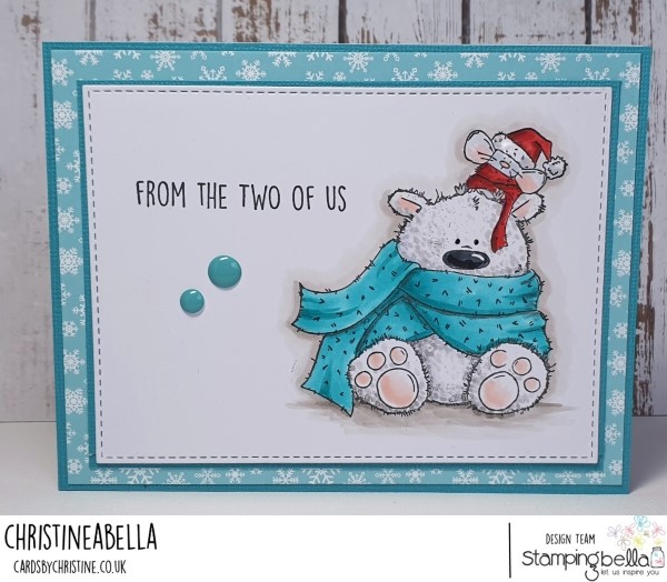 www.stampingbella.com: rubber stamp used: POLAR BEAR AND MOUSIE. card by CHRISTINE LEVISON