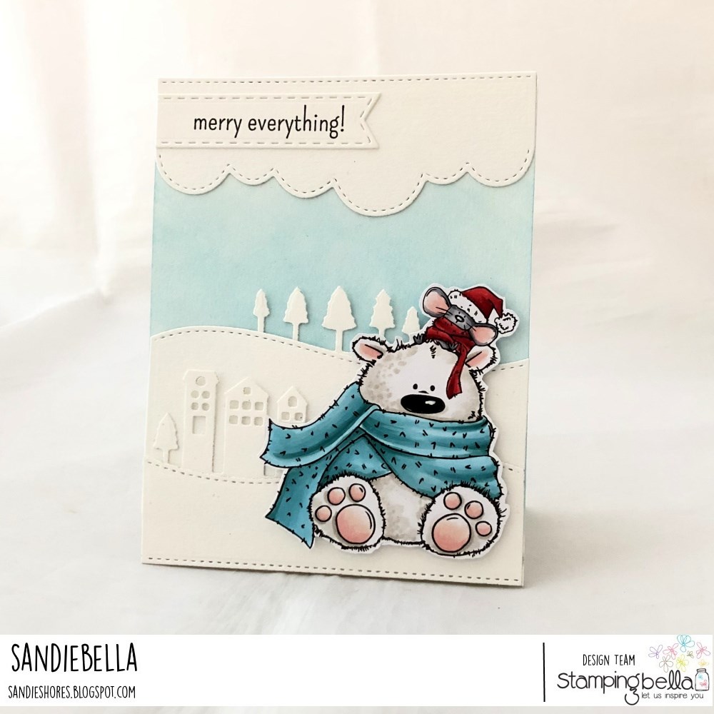 www.stampingbella.com: rubber stamp used: POLAR BEAR AND MOUSIE. card by SANDIE DUNNE