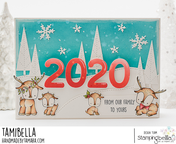 www.stampingbella.com: rubber stamp used: REINDEER FAMILY. card by TAMI POTOCZNIK