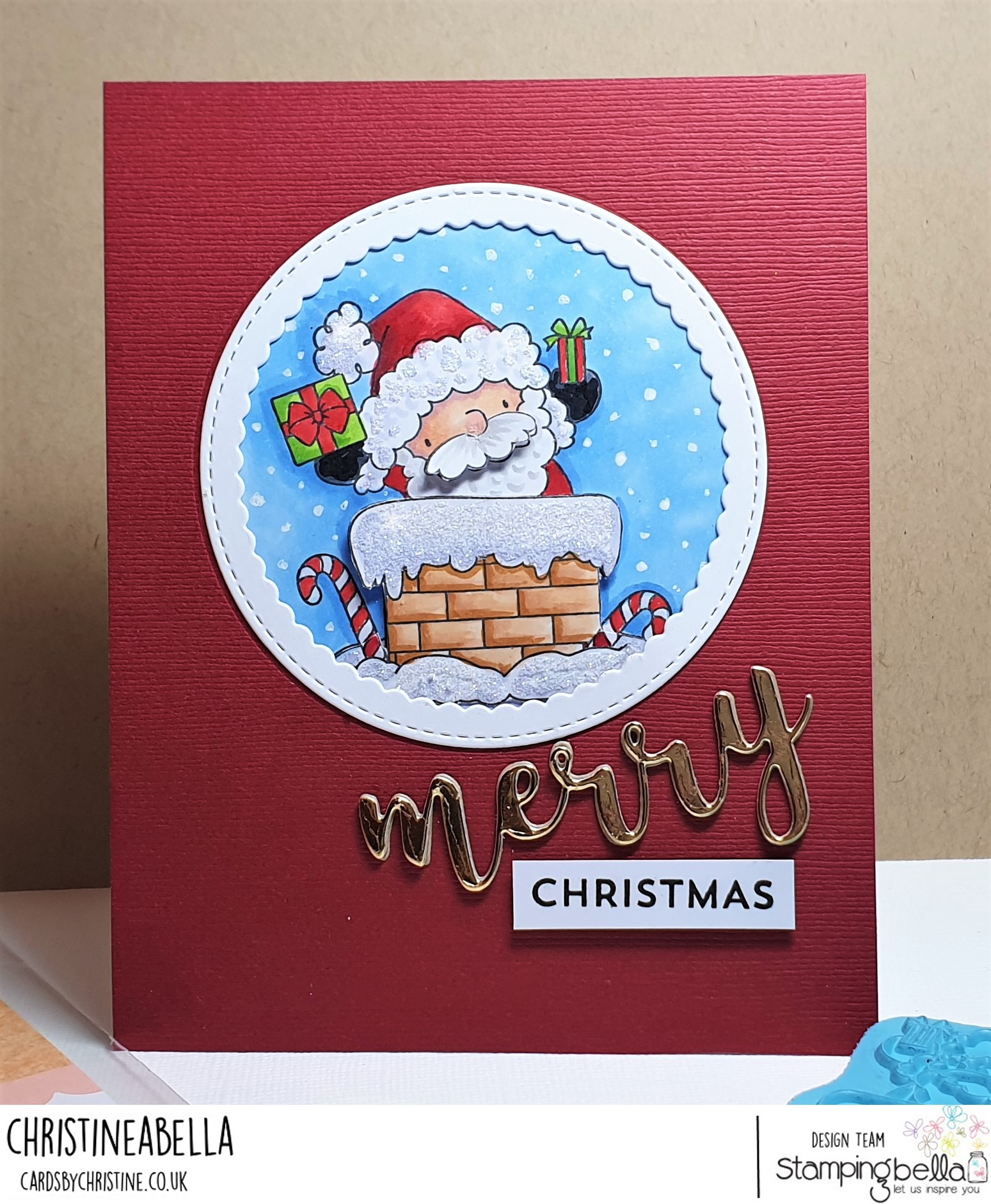 www.stampingbella.com: rubber stamp used SANTA HAS ARRIVED . card by CHRISTINE LEVISON
