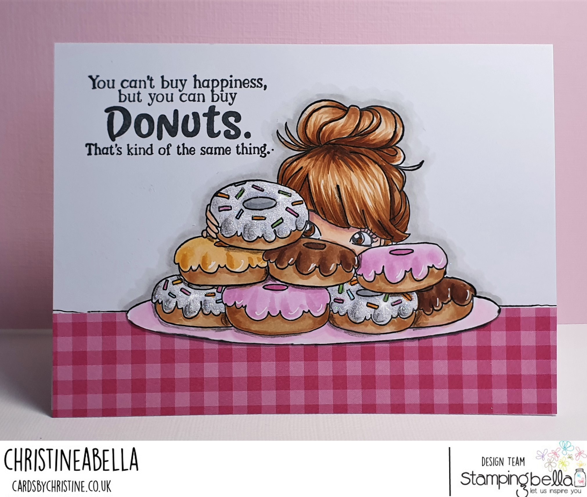 www.stampingbella.com: rubber stamp used MOCHI DONUT GIRL and a sentiment from our MOCHI GIRL SENTIMENT SET. card by CHRISTINE LEVISON