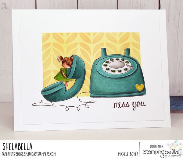 www.stampingbella.com: rubber stamp used: CALL ME TEENY TINY card by Michele Boyer