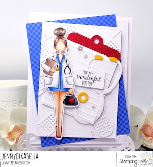 www.stampingbella.com: rubber stamp used CURVY GIRL DOCTOR card by Jenny Dix