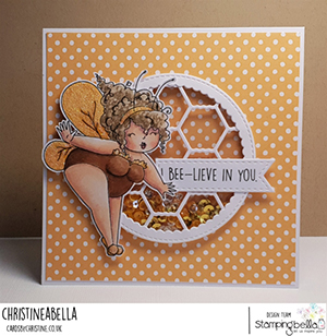 www.stampingbella.com: rubber stamp used EDNA THE BUMBLEBEE. card by Christine Levison