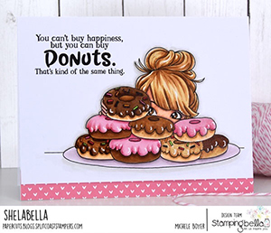 www.stampingbella.com: Rubber stamp used: MOCHI DONUT GIRL card by Michele Boyer