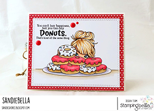 www.stampingbella.com: Rubber stamp used: MOCHI DONUT GIRL card by SANDIE DUNNE