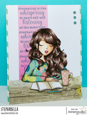 www.stampingbella.com: Rubber stamp used: MOCHI JOURNALING GIRL card by Stephanie HILL