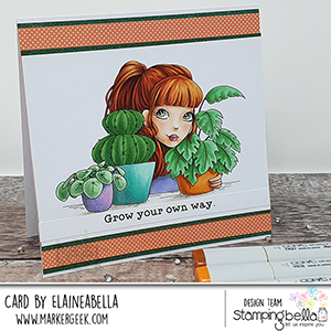 www.stampingbella.com: Rubber stamp used: MOCHI PLANT GIRL card by Elaine Hughes
