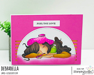 www.stampingbella.com: Rubber stamp used: UNDER THE WEATHER MOCHI GIRL card by DEBRA JAMES