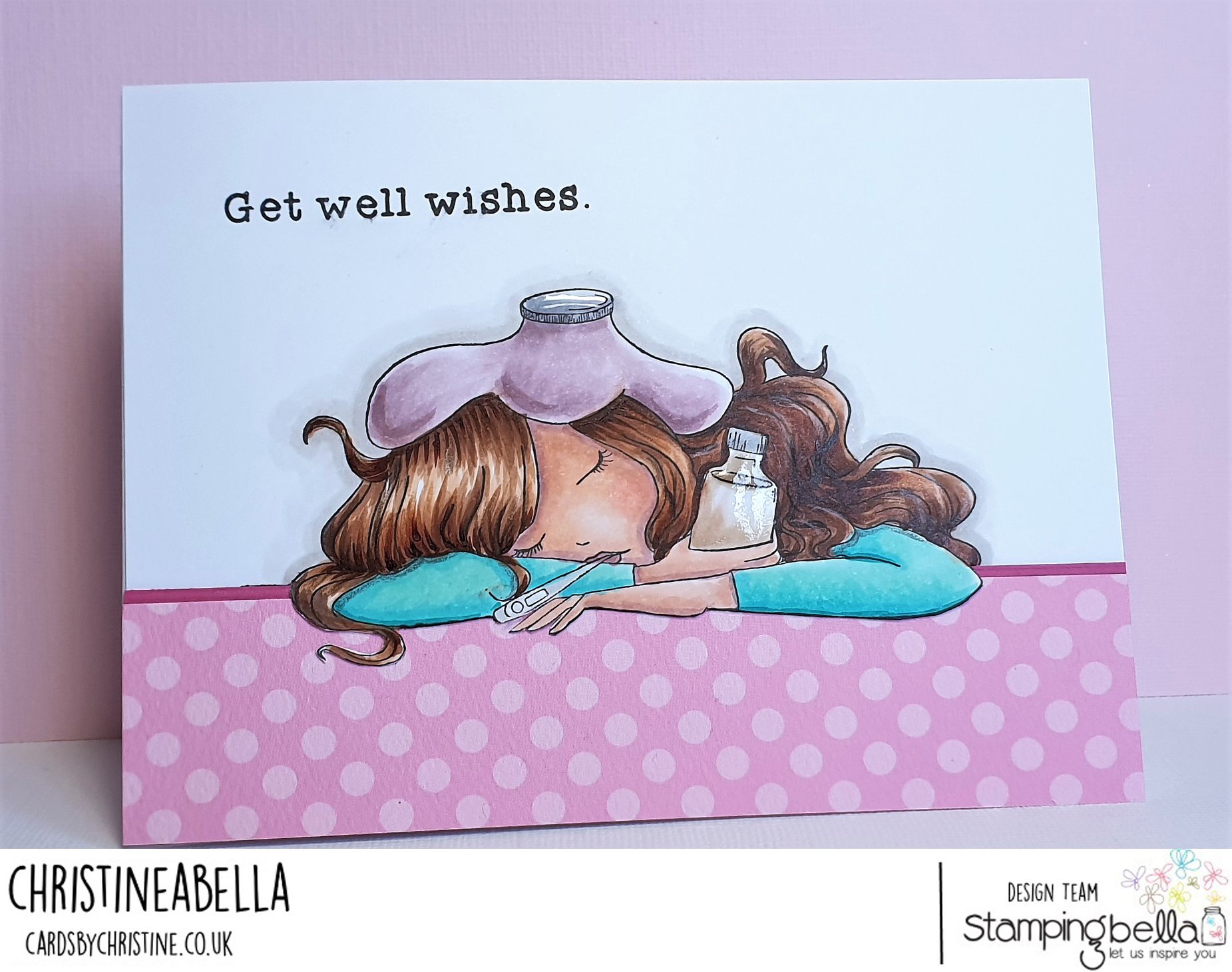 www.stampingbella.com: rubber stamp used : Under the Weather Mochi Girl .. card by Christine Levison