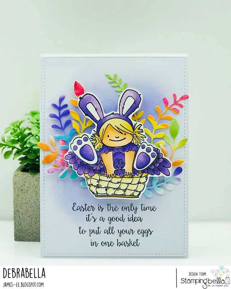 www.stampingbella.com: rubber stamp used: SQUIDGY in a BASKET . card by Debra James