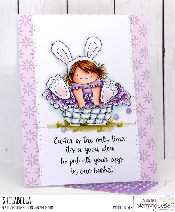 www.stampingbella.com: rubber stamp used: SQUIDGY in a BASKET . card by Michele Boyer