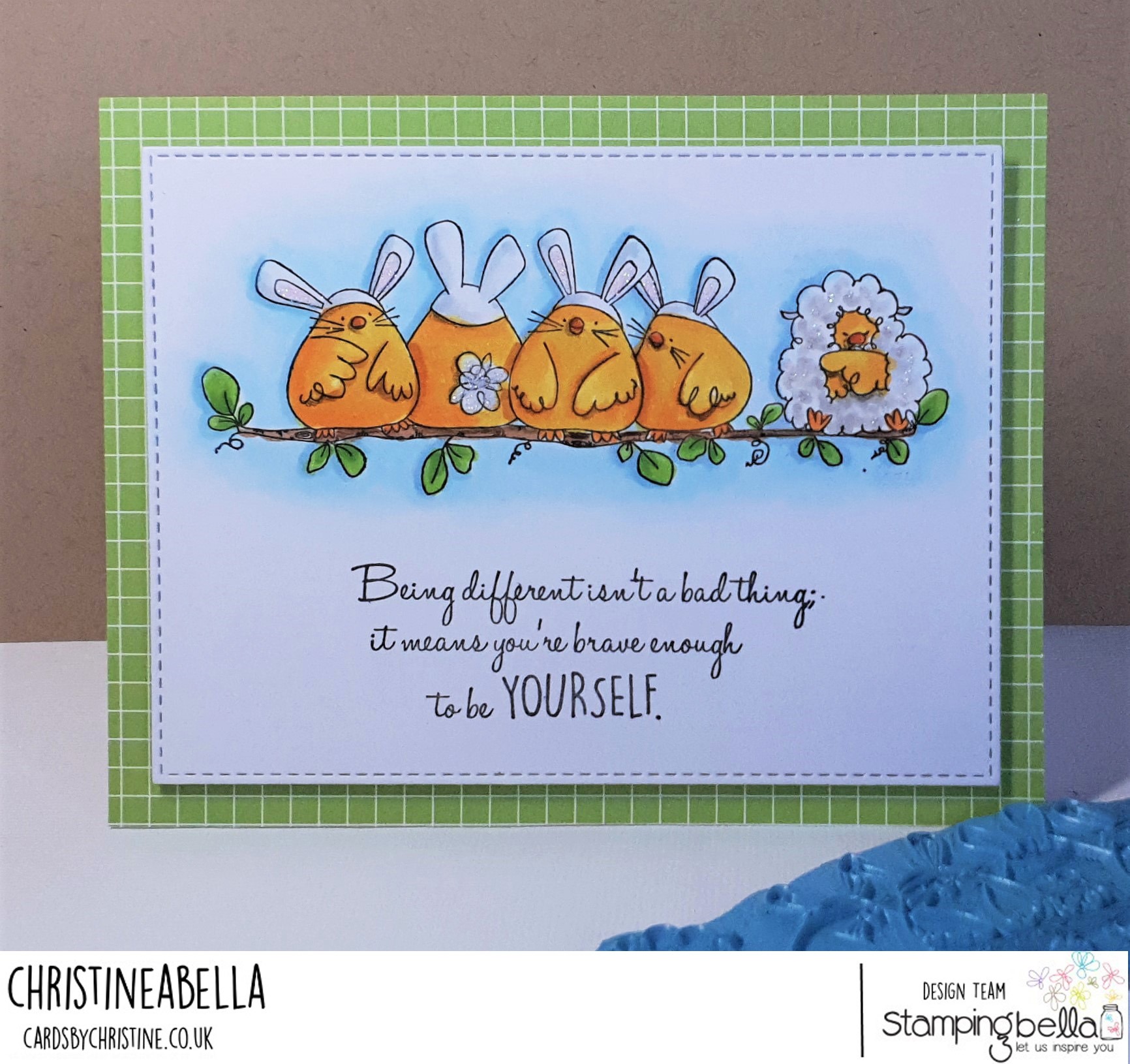 www.stampingbella.com: rubber stamp used: THE CHICK WHO WAS A LAMB. card by Christine Levison