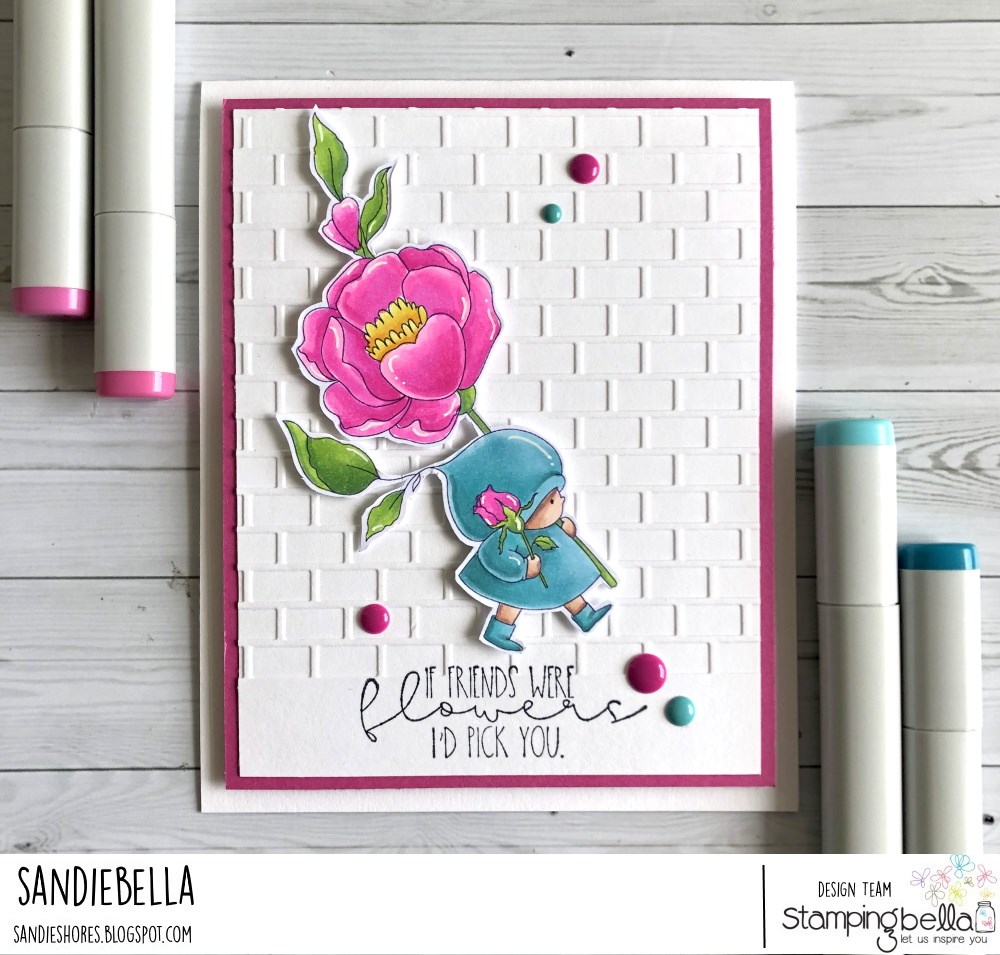 www.stampingbella.com : Rubber stamp used: BUNDLE GIRL WITH A ROSE Card by Sandie Dunne
