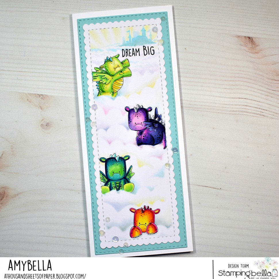 www.stampingbella.com: rubber stamp used : SET OF DRAGONS. card by AMY YOUNG