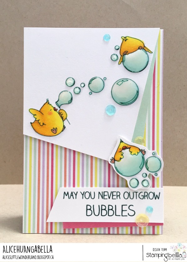 www.stampingbella.com: rubber stamp used: BUBBLE CHICKS. card by Alice Huang
