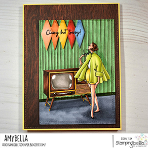 www.stampingbella.com: rubber stamp used: EDGAR AND MOLLY VINTAGE TV SET card by AMY YOUNG
