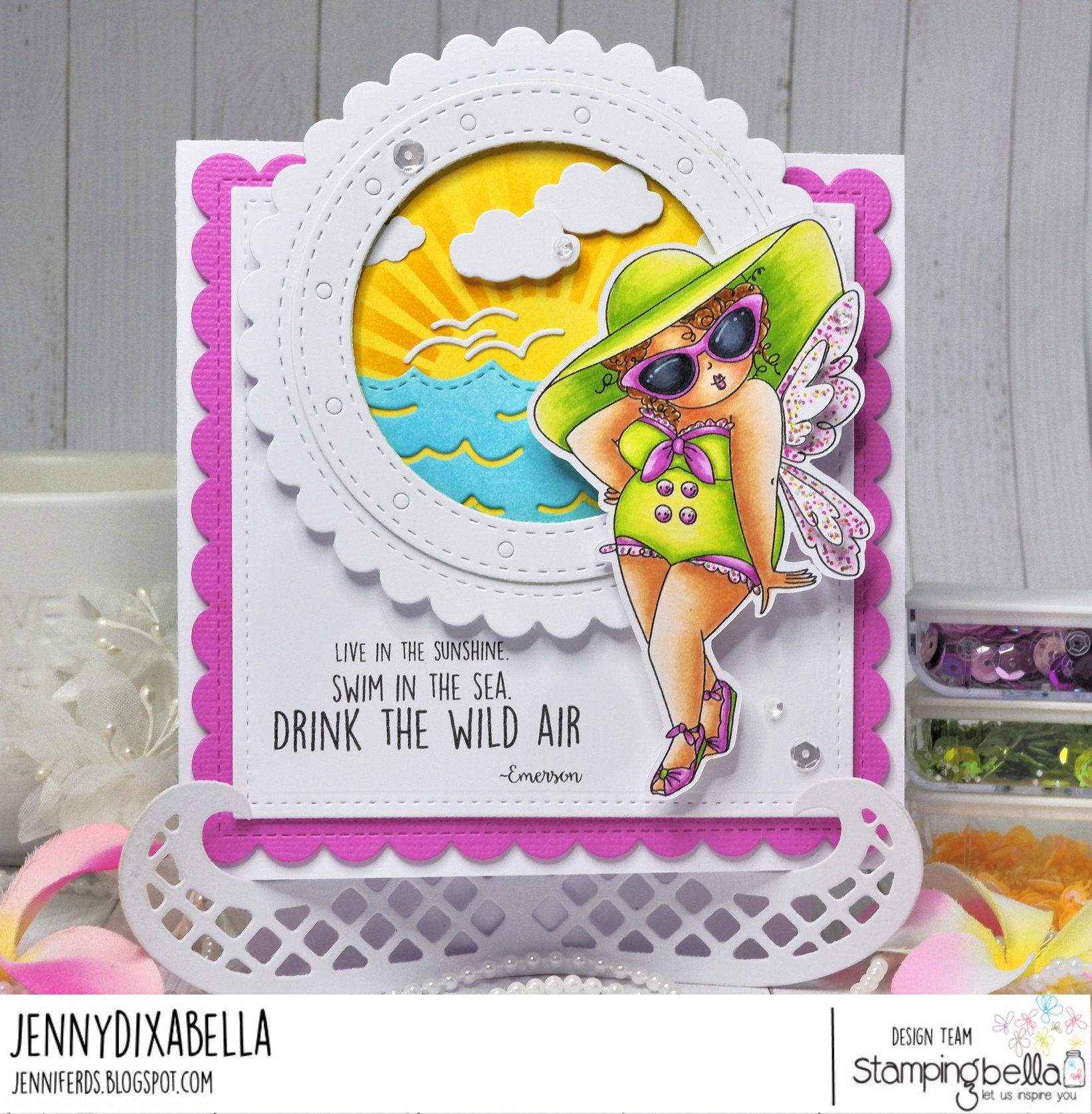 www.stampingbella.com: rubber stamp used : EDNA LOVES THE OCEAN. card by Jenny DiX