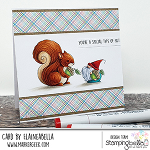 www.stampingbella.com: rubber stamp used: the gnome and the squirrel. card by Elaine Hughes