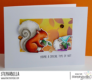 www.stampingbella.com: rubber stamp used: the gnome and the squirrel. card by Stephanie Hill