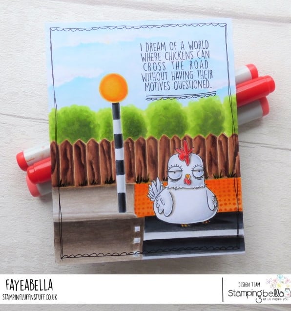 www.stampingbella.com: rubber stamp used : ODDBALL FARM BIRDS SET and a sentiment from our DOWN ON THE FARM sentiment set card by FAYE WYNN JONES