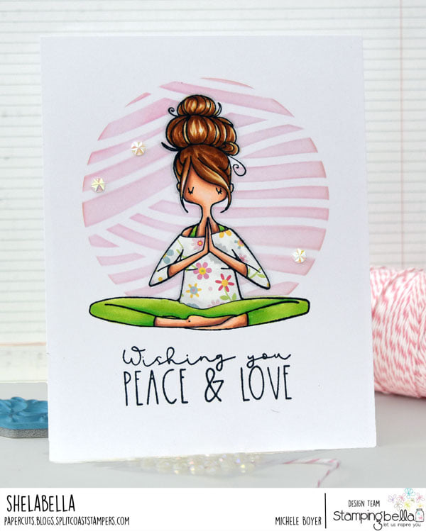 www.stampingbella.com: rubber stamp used: CURVY GIRL NAMASTE card by Michele Boyer
