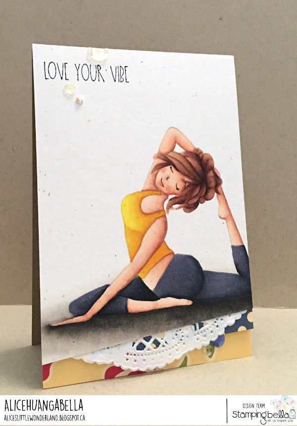 www.stampingbella.com: rubber stamp used: MOCHI YOGA GIRL card by Alice Huang