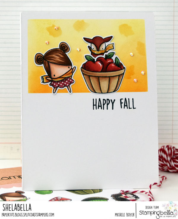 www.stampingbella.com: rubber stamp used little bits fall fruit collection card by Michele Boyer