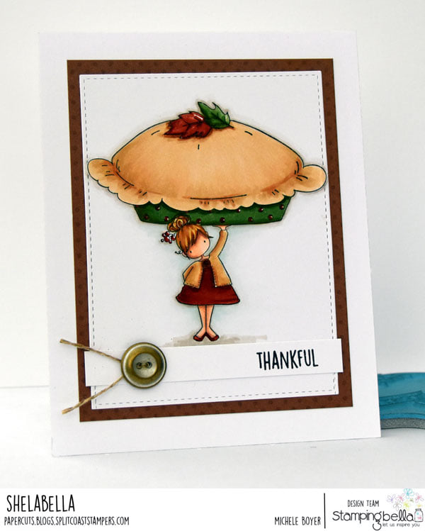 www.stampingbella.com: rubber stamp used: TEENY TINY TOWNIE with a PUMPKIN PIE. card by Michele Boyer