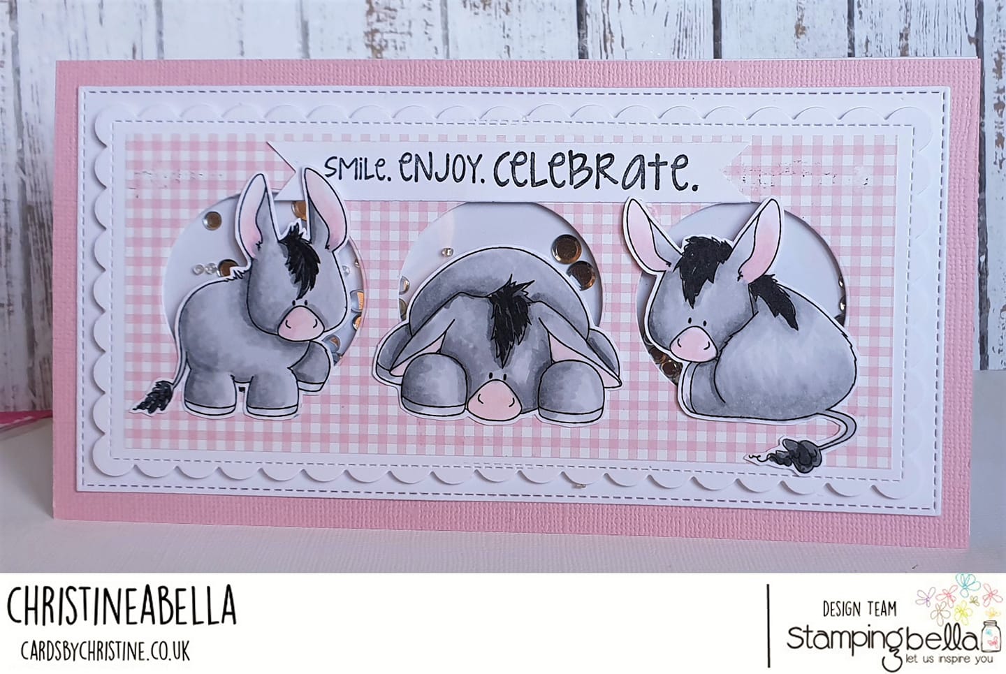 www.stampingbella.com: rubber stamp used: DONKEY TRIO STUFFIES.. card by Christine Levison