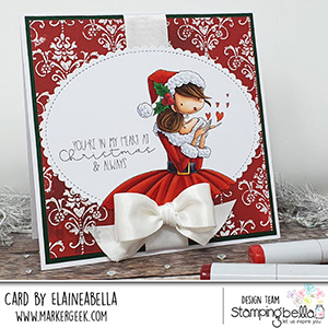 www.stampingbella.com: rubber stamp used UPTOWN GIRL KATRINA's CHRISTMAS KISSES card by Elaine Hughes