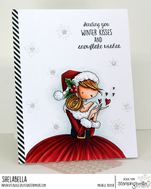 www.stampingbella.com: rubber stamp used UPTOWN GIRL KATRINA's CHRISTMAS KISSES card by Michele Boyer