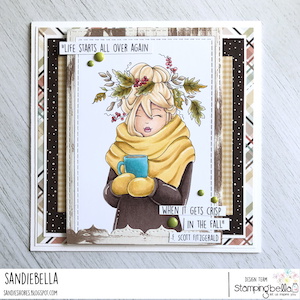 www.stampingbella.com Rubber stamp used: MOCHI FALL GIRL. Card by Sandie Dunne