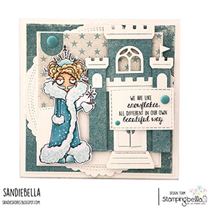 www.stampingbella.com: rubber stamp used: ODDBALL SNOW QUEEN card by Sandie Dunne