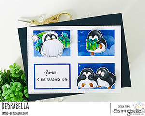 www.stampingbella.com: rubber stamp used Penguin Family. Card by Debra James