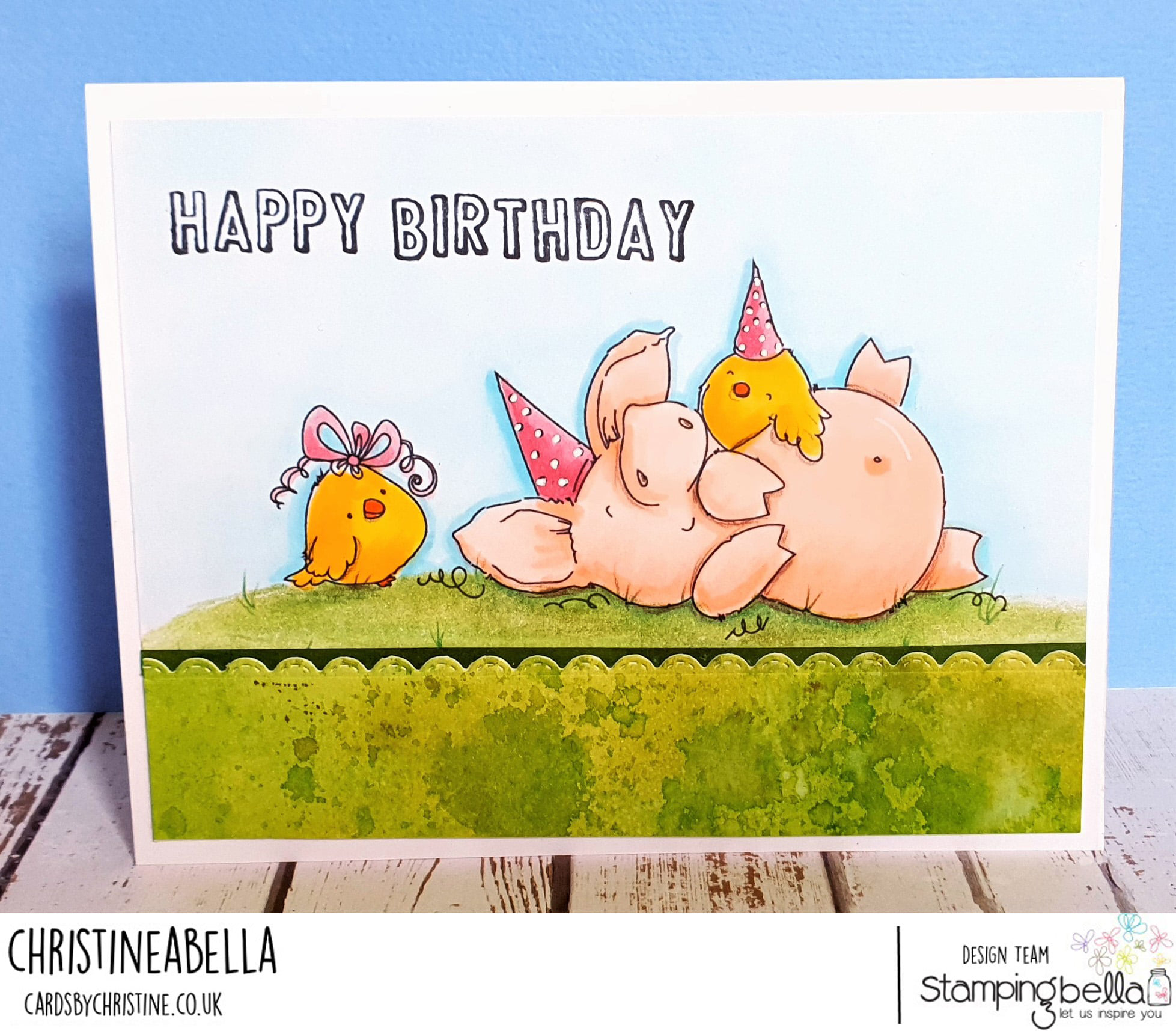 www.stampingbella.com Rubber stamp used : PETUNIA has a PARTY. card by Christine Levison