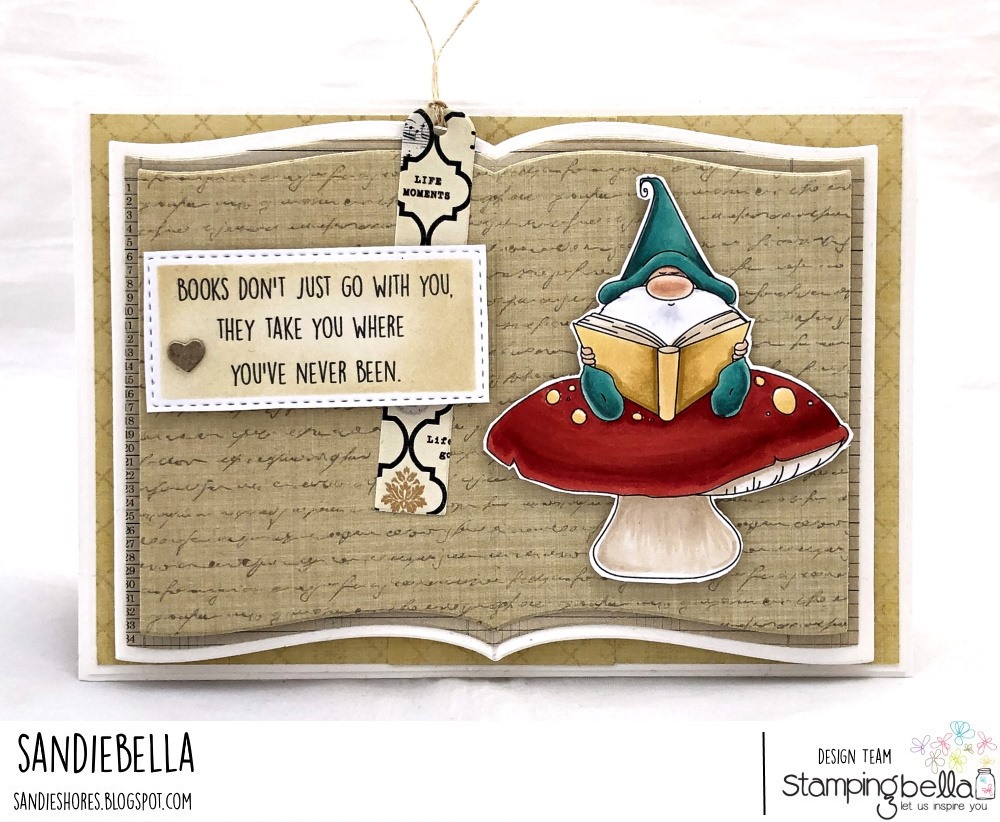 www.stampingbella.com: rubber stamp used: READING GNOME. card by Sandie Dunne