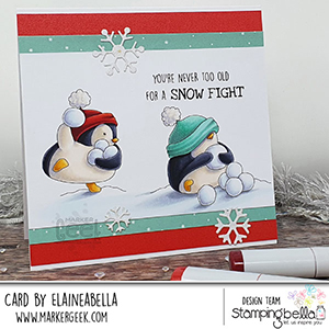 www.stampingbella.com: rubber stamp used SNOWFIGHT PENGUIN. Card by Elaine Hughes