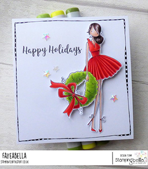 www.stampingbella.com: rubber stamp used UPTOWN GIRL WREN and her WREATH card by Faye Wynn Jones
